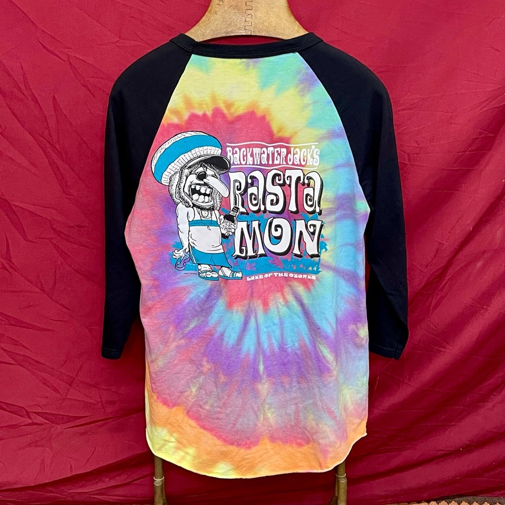 New Dyenomite Rasta Mon Backwater Jacks Raglan Tie Dye Shirt Large